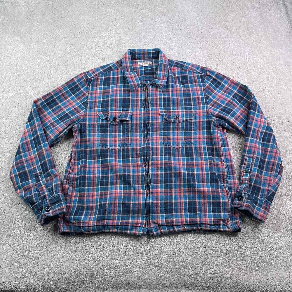 Wallace and Barnes Jacket Mens Large Blue Pink Plaid Heavy Flannel Full Zip